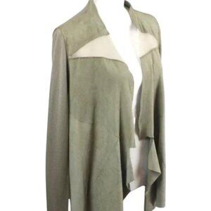 Elie Tahari Sarena Tan Goat Suede & Knit Two Tone Waterfall Cardigan Size Small
